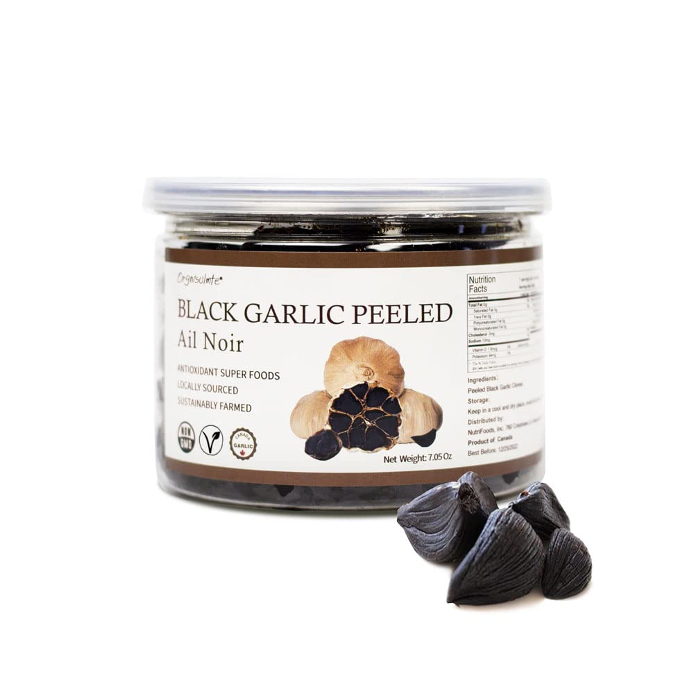 Orgnisulmte Black Garlic Made in Canada Whole Black Garlic Bulbs Fermented for 90 Days,Black Garlic Cloves All Natural 8.82 Oz