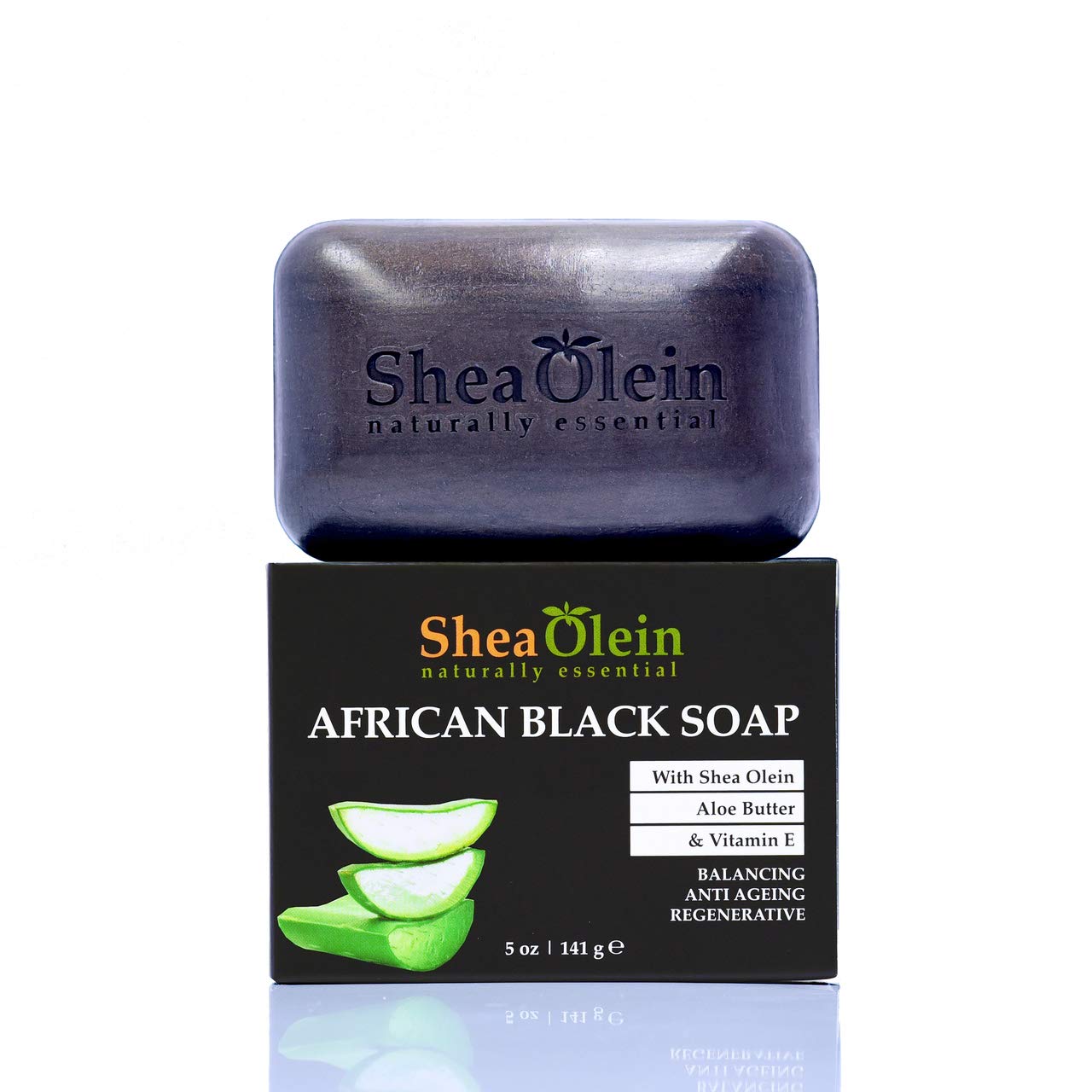 SheaOlein-African Black Soap w/Shea Olein, Aloe Butter & Vitamin E. 5 oz Bar (12 Bars)