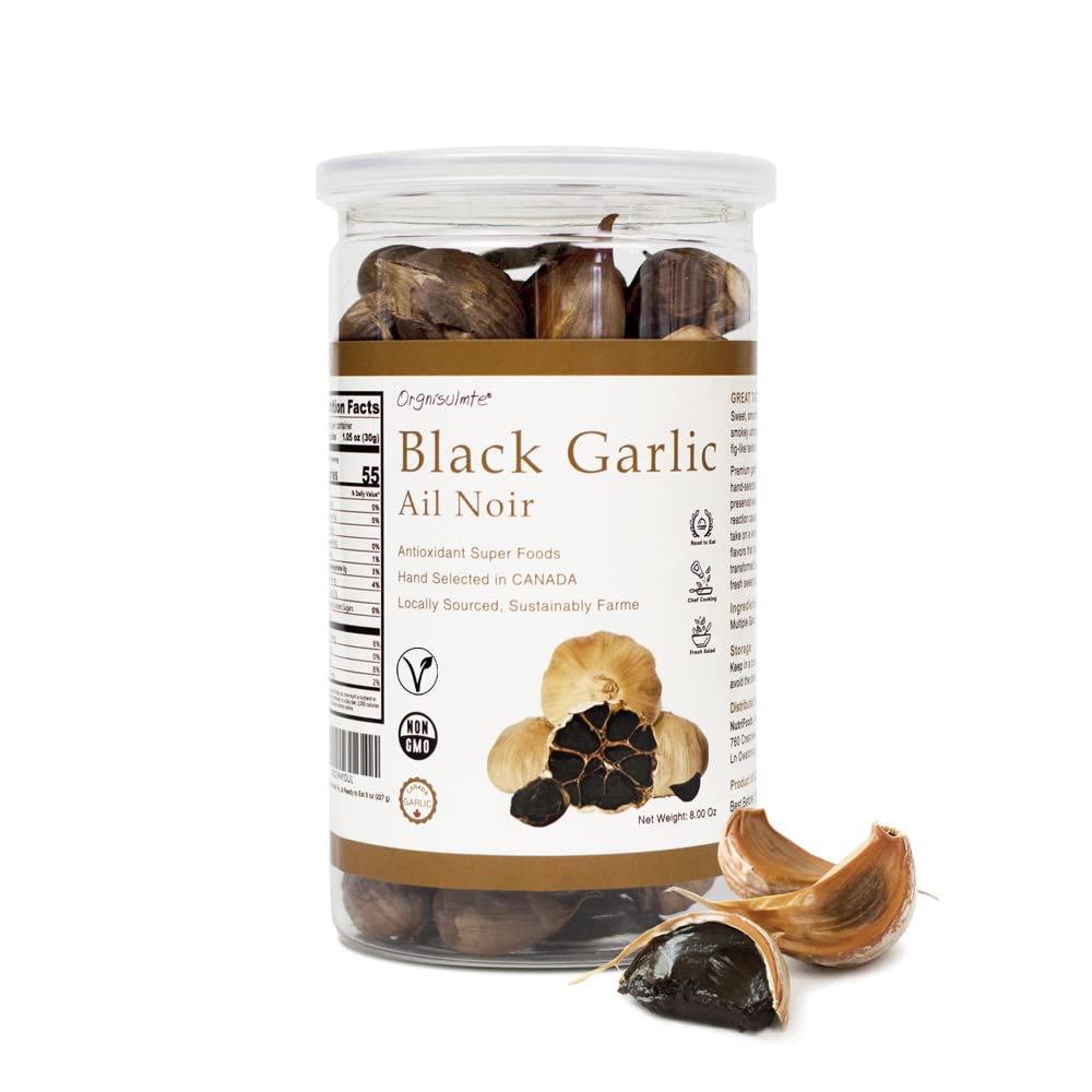 Orgnisulmte Black Garlic Made in Canada Whole Black Garlic Bulbs Fermented for 90 Days,Black Garlic Cloves All Natural 8.82 Oz
