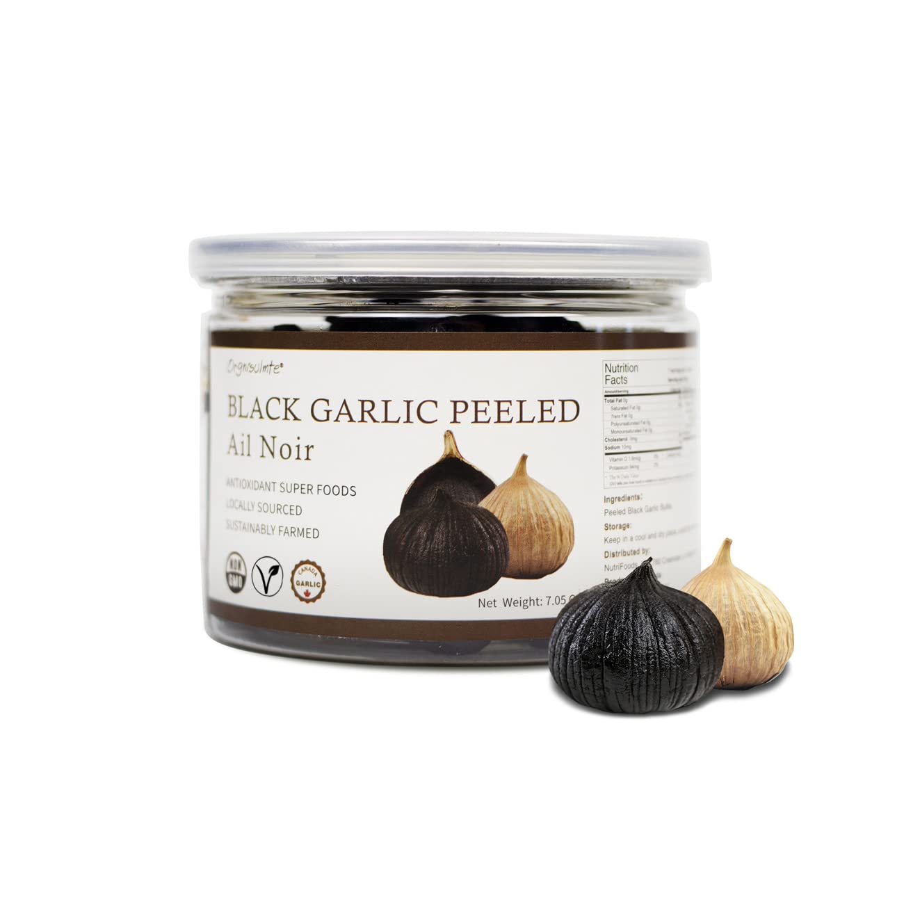 Orgnisulmte Black Garlic Made in Canada Whole Black Garlic Bulbs Fermented for 90 Days,Black Garlic Cloves All Natural 8.82 Oz