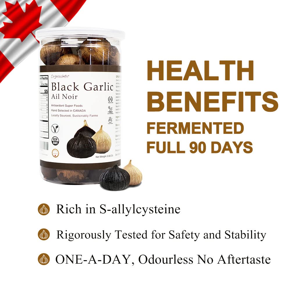 Orgnisulmte Black Garlic Made in Canada Whole Black Garlic Bulbs Fermented for 90 Days,Black Garlic Cloves All Natural 8.82 Oz