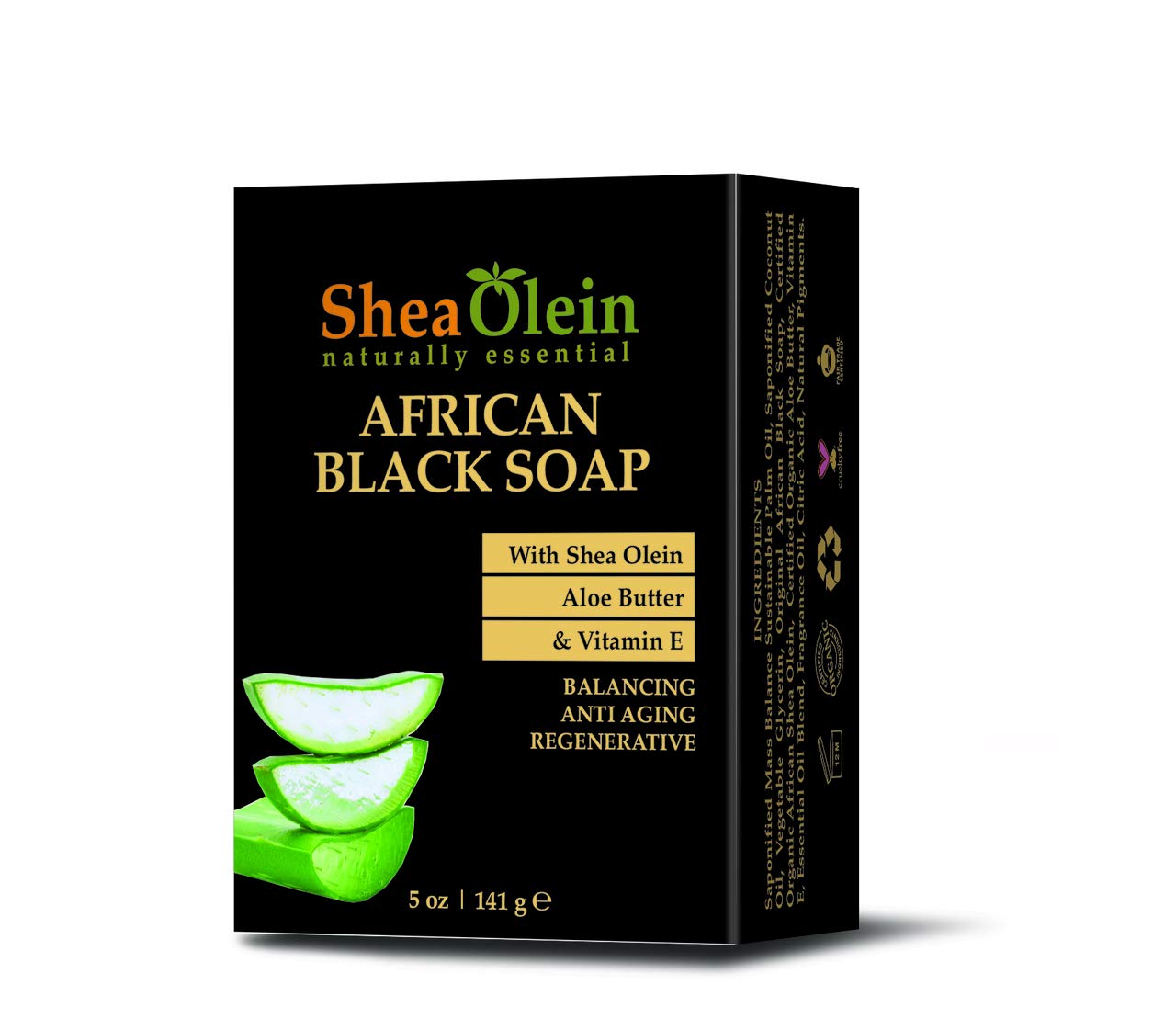 SheaOlein-African Black Soap w/Shea Olein, Aloe Butter & Vitamin E. 5 oz Bar (12 Bars)