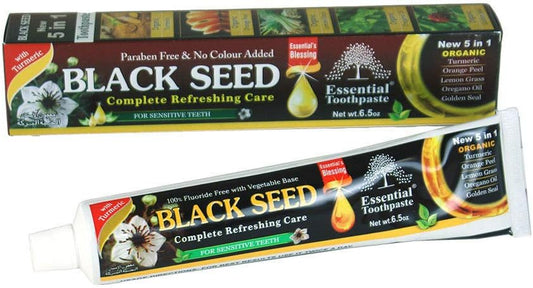 Organic Black Seed Essential Toothpaste 5 in 1 100% Fluoride Free & Vegetable Base for Seneitive Teeth.
